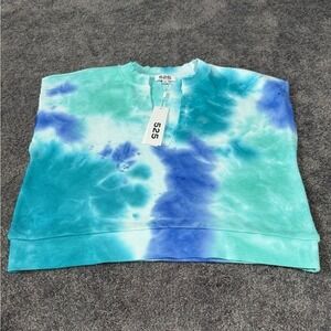 NWT‎ 525 America Aqua Indigo Tie Dye Crop Muscle Tee 100% Cotton Women Medium